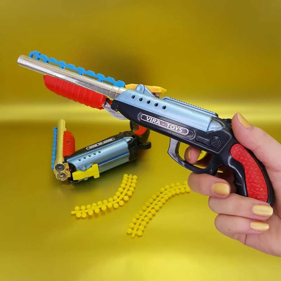 تفنگ بازی مدل دو لول تیر ساچمه ای،قابلیت پرتاب همزمان دوساچمه،قدرت پرتاب بسیار بالا،بسته 1 عددی (تفنگ دولول ویرا)